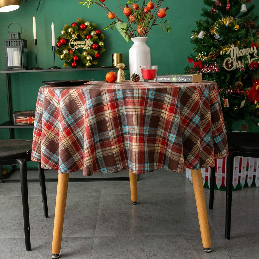 Round Christmas Tablecloth- Red Buffalo Plaid Christmas Table Cloth,  Xmas Tablecloths For Dining Table, Party, Kitchen Decor