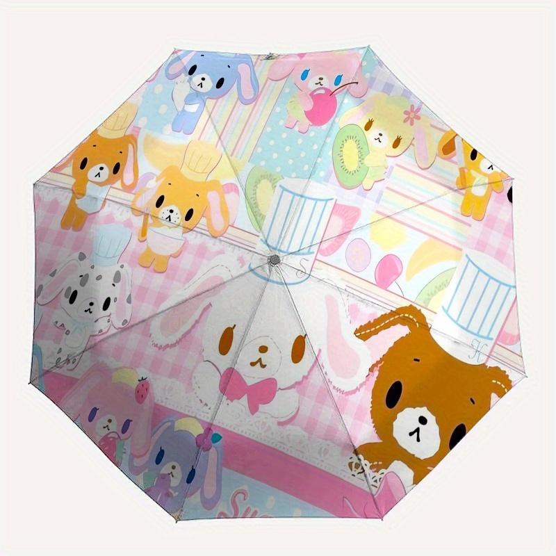 Sugarbunnies,Cute Automatic Folding Umbrella Simple 8 Rib Design, Bright Cartoon Pattern, Durable Iron Frame, Suitable For Travel, Outdoor,