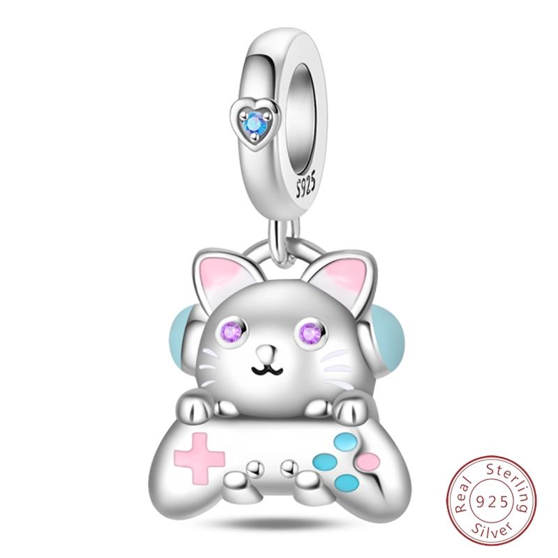 S925 Silver Birthday Bear Lucky Cat Elephant Family Firefly Charms Beads Fit 3mm Bracelets DIY Fine Jewelry
