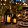 Vintage Set Of 2 Candle Lantern Black Metal Outdoor Lanterns Centerpieces for Patio Front Porch Wedding (Candles Included)