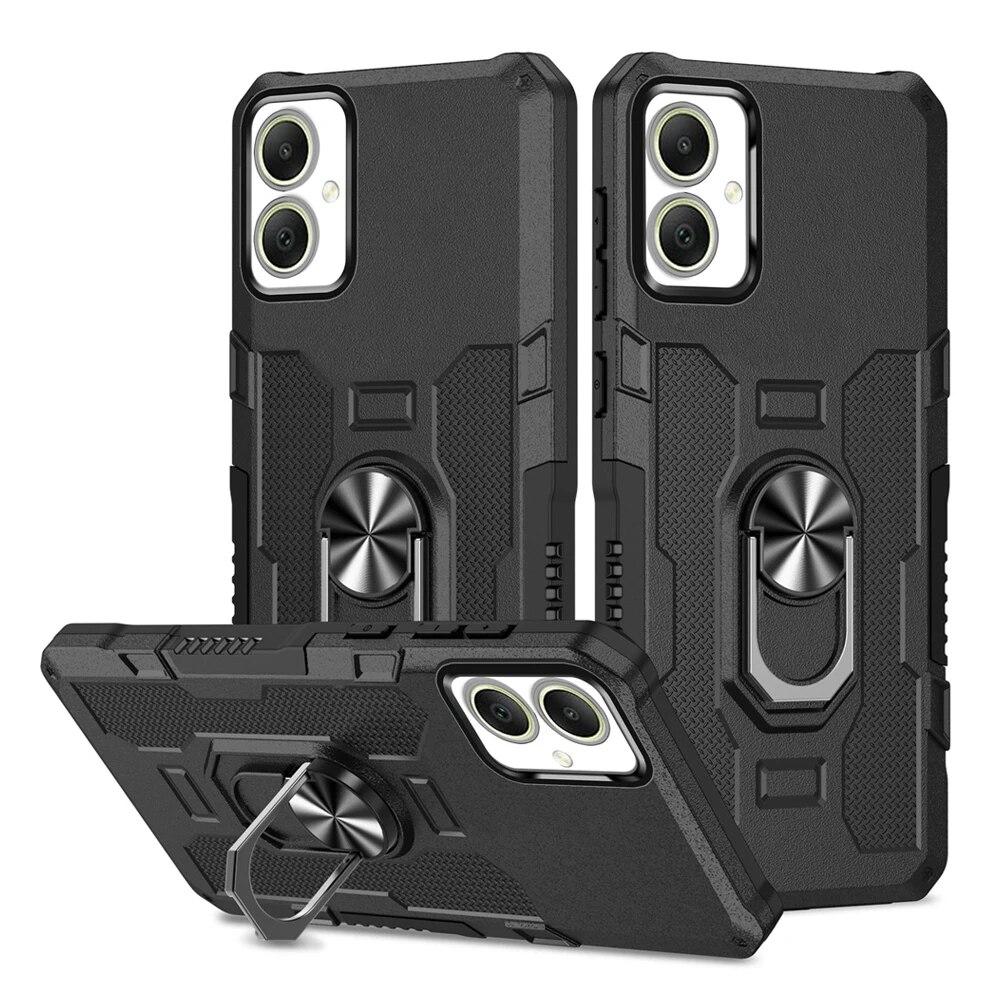 KEYSION Stoßfeste Rüstungshülle für Samsung A05S A05 A15 A25 A24, Metallringständer, Silikon + PC-Telefon-Rückseite für Galaxy S23 FE