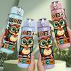 1PC Back To School Owl Text Print 750ml Color Plastic Sports Water Bottle Leakproof Flip Straw Lid Suitable for Sports Office Home Use