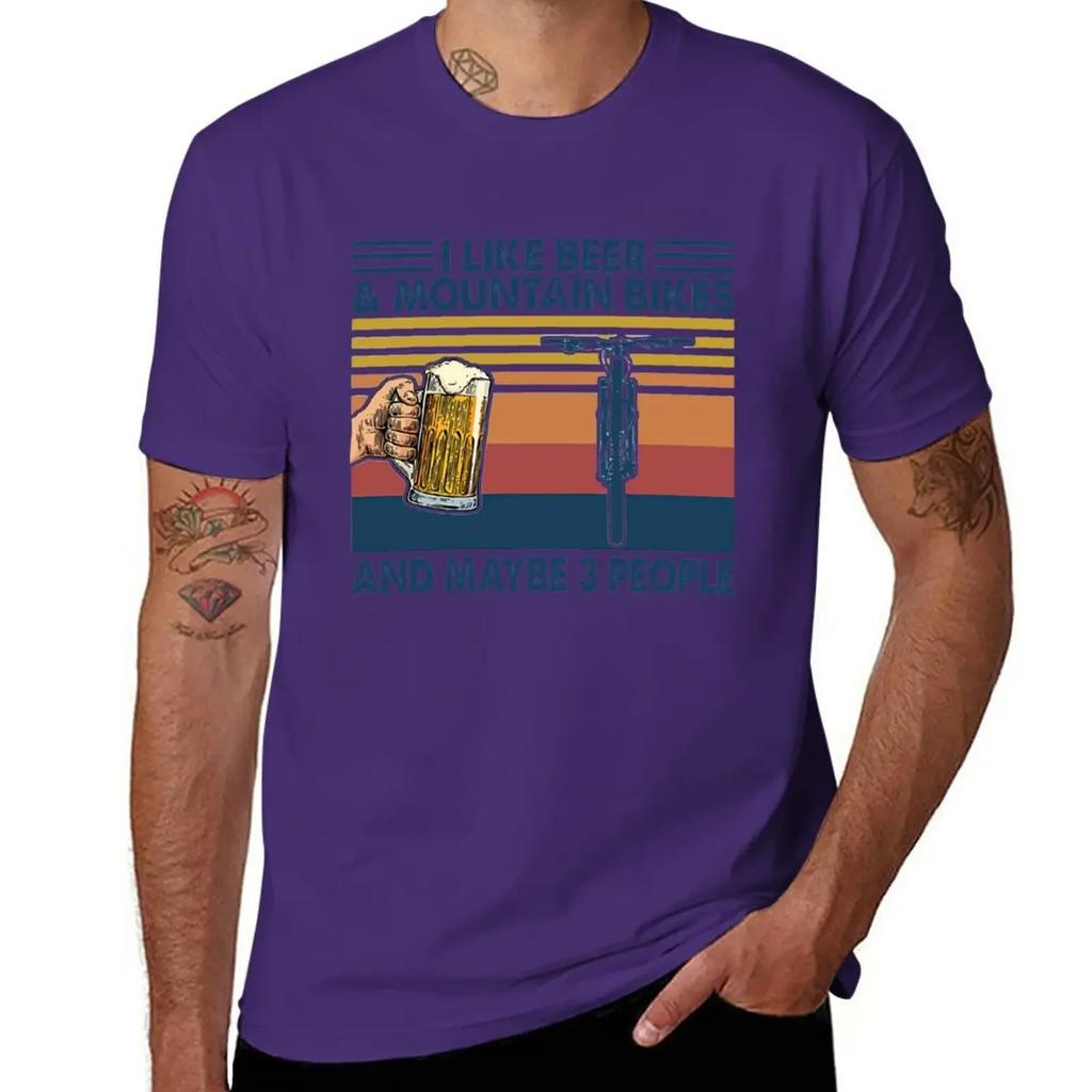 Vintage MOUNTAIN BIKING I Like Beer & Mountain Bikes and Maybe 3 People T-Shirt Sublime T Shirts for Men Graphic