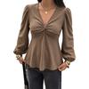 Plus Size V Neck Long Sleeve A Line Knit Top Slimming Blouse