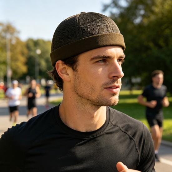 Brimless Melon Skin Hat, Elastic Edges 360 Degree Ventilation Summer Hat, Lightweight Breathable Mesh Cap for Men Women