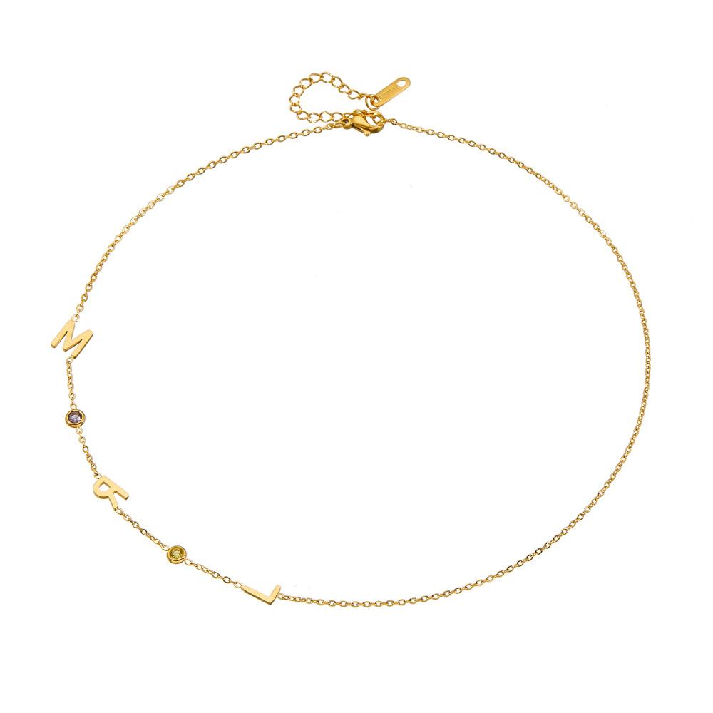 Fashion Letter Titanium Steel Necklace Chain Women'S Stone Collarbone Chain Fashionable Versatile Simple Premium