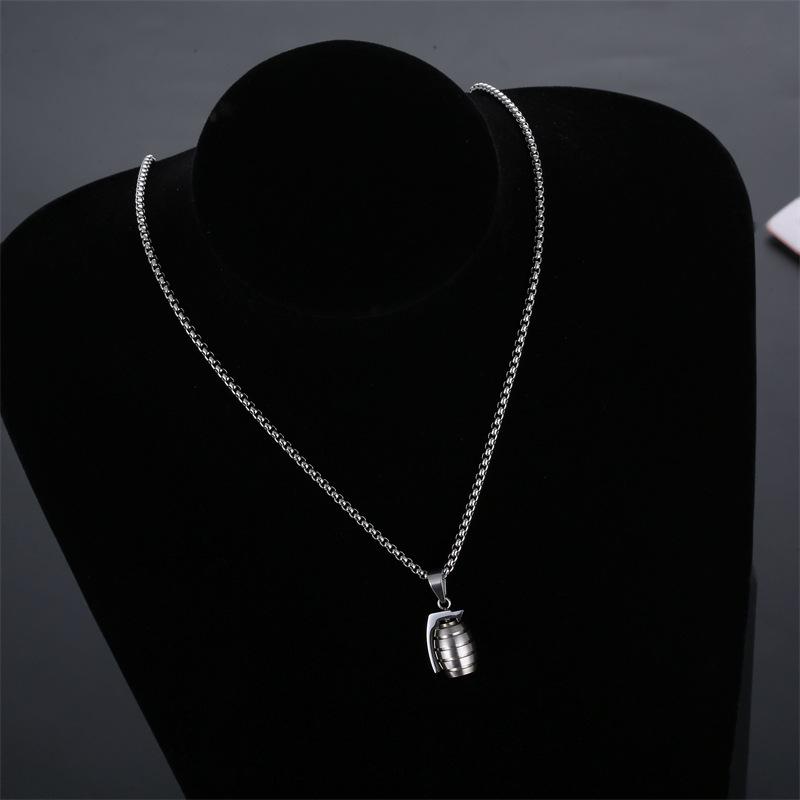 Stylish Non-Fading Stainless Steel Hand Grenade Pendant Necklace