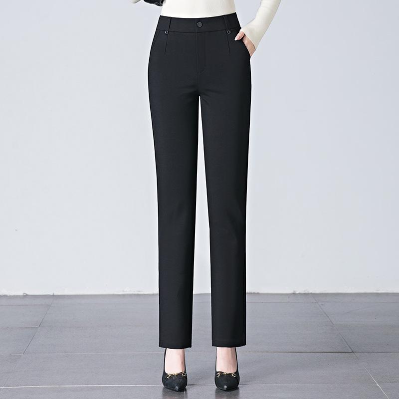 Women's High-Waisted Stretch Baguette Pants: Cotton-Blend Straight-Leg Cigarette Pants, Spring 2025 Casual Wear for Middle-Aged Moms.
