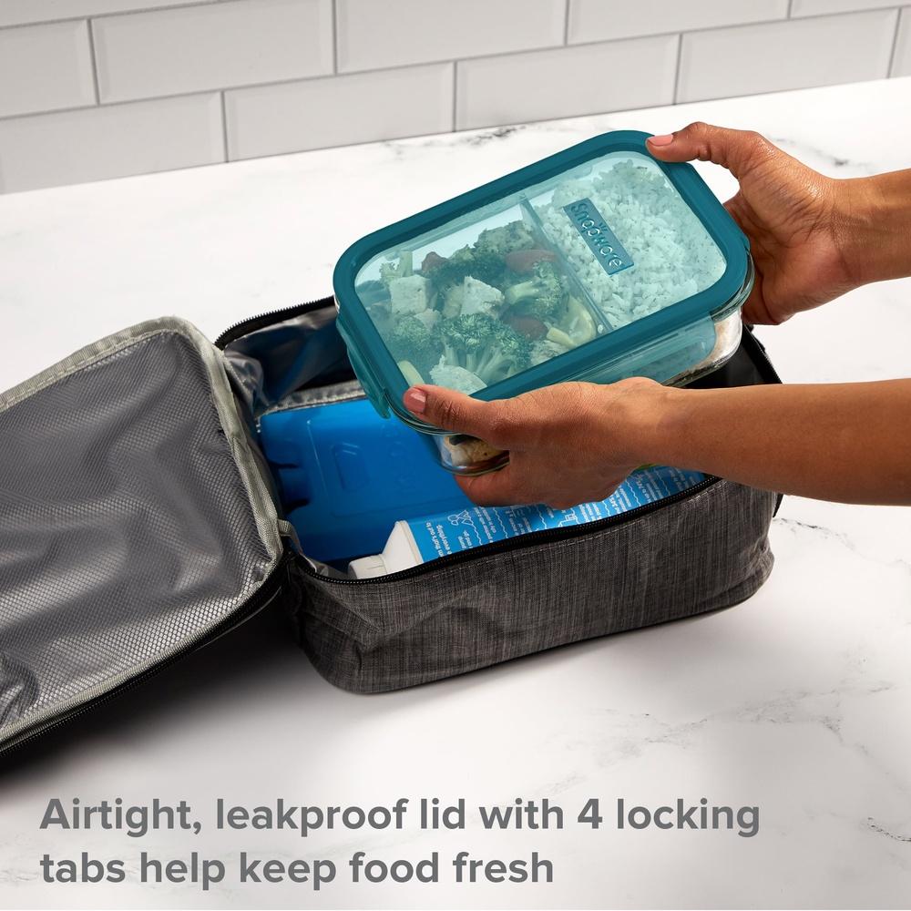 Meal Prep Glass Storage Container 4-Cup Divided Airtight Leakproof Microwave Dishwasher Safe Food Organizer with Lid