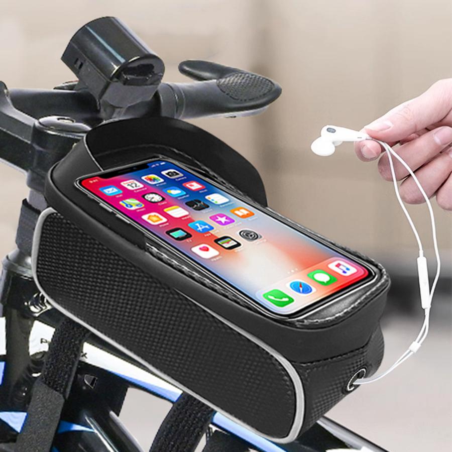 Waterproof Bicycle Frame Bag - Front Tube Phone Pouch for Cycling, Fits 7" Phones & Essentials, Durable Bike Accessories for Men