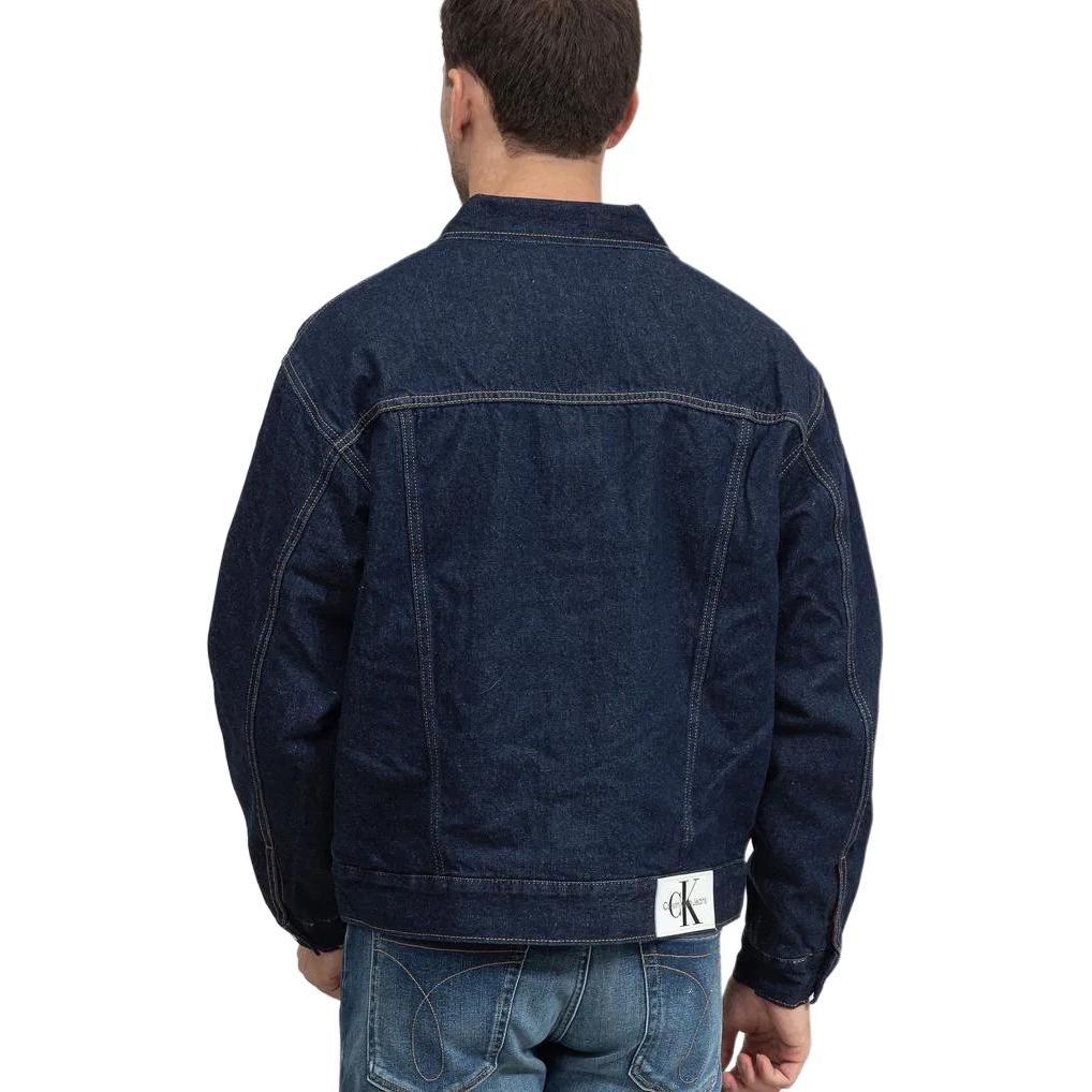 Calvin Klein Solid Single-Breasted Loose Denim Jacket Men Outerwear Blue J30J321269-1AP