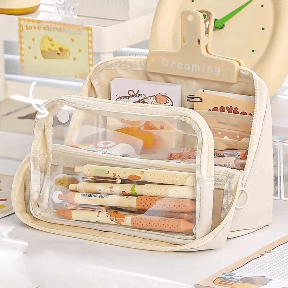 Large Capacity Transparent Pencil Case DIY Stationery Box Transparent Pen Bag  School Supplies