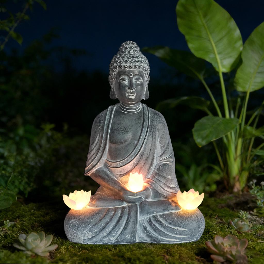 JYL TS/071,Buddha Mini Landscape Resin Statue Solar Light Zen Buddha Decor for Outdoor Garden Night Lamp