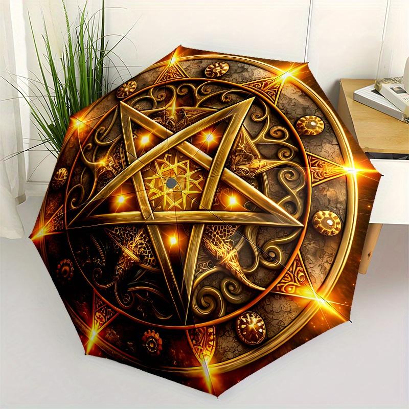 

Star Mandala Theme 8 Bone Hand Automatic Folding Umbrella, Compact and Portable Design, A Perfect Gift for Birthday, Christmas or Business U