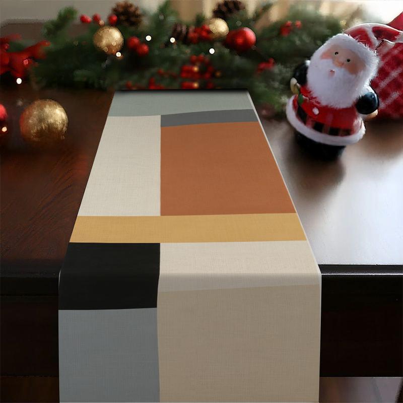 Modern Minimalist Geometric Color Block Table Runner, Artistic Home Decor for Living Room Dining Table