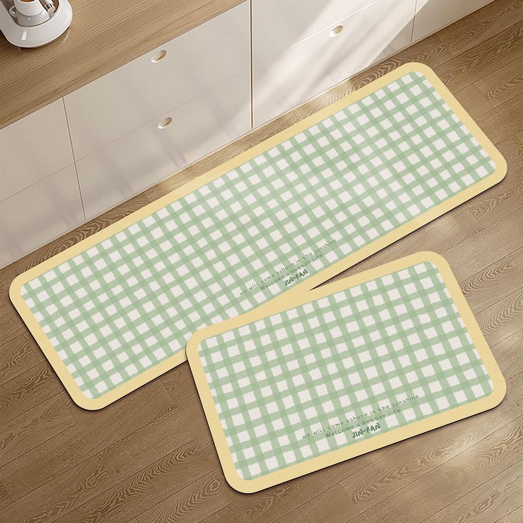 Kitchen Floor Mats Cute Plaid Carpet Pvc Leather Waterproof Rug Anti-slip Oil-proof Foot Mat Long Strip Home Decoration Carpets