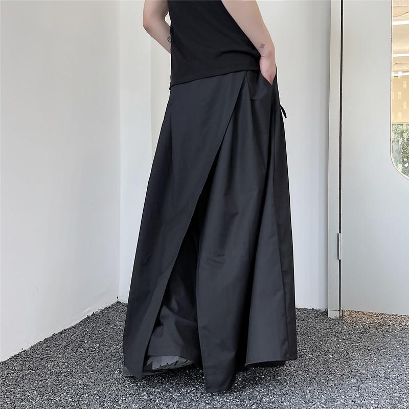 Japon Katmanlı Pantolon Erkek Geniş Bacak Hakama Y2k Erkek Pantolonu Koyu Estetik Sokak Giyimi Oversize Giyim