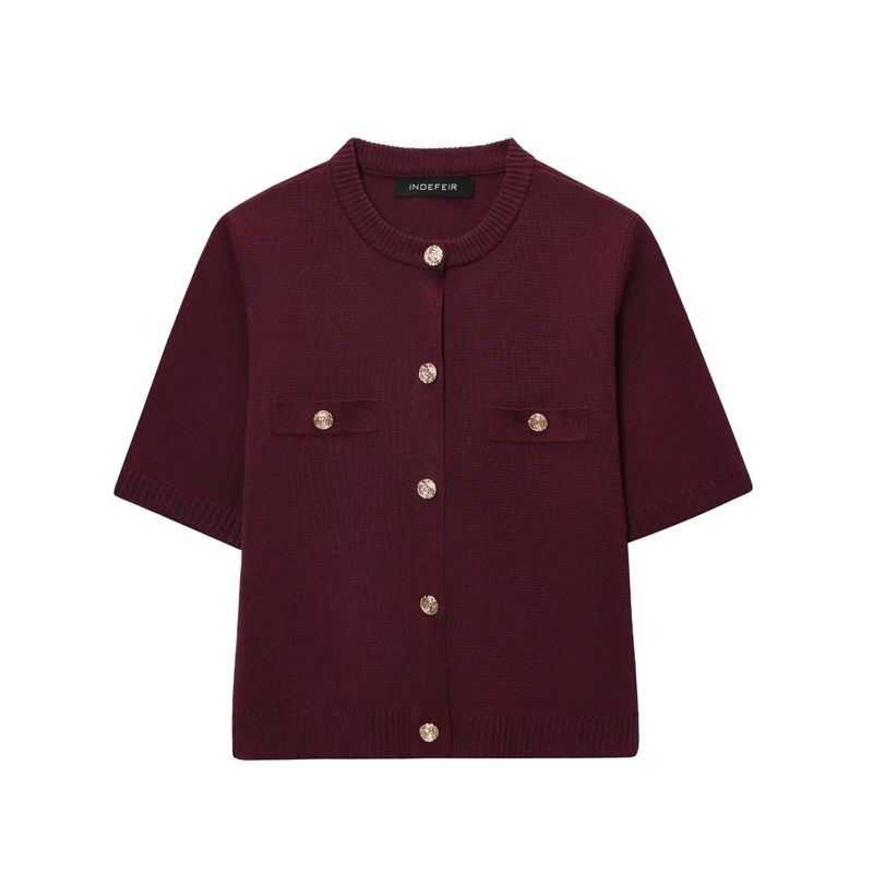 

Za New Fall Women s Clothing 2025 Fashion Wind Fashion Simple All-Matching Short-Sleeved Knitting Outwear 1822022 Burgundy L