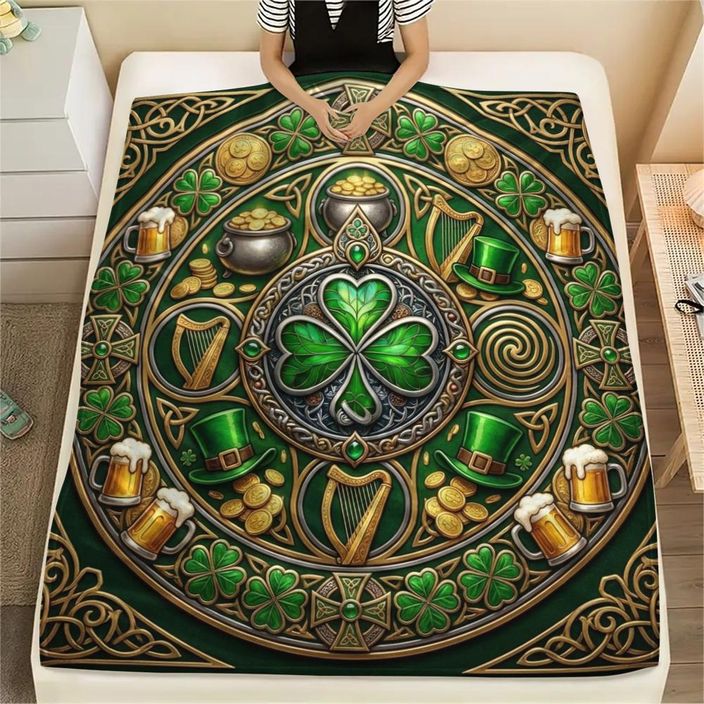 

1Pc St.Patrick s Day Print Flannel Blanket, High quality Comfortable for All Seasons, Home Decor, Warmth and Comfort, Perfect for Christmas Gifts W68 80cm x 120cm