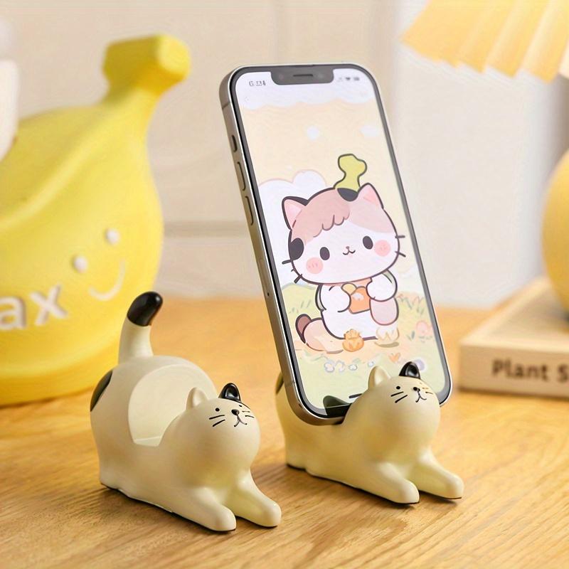 Stretching Cat Figurine, Calico Cat Phone Stand, Desktop Decoration, Creative and Practical for Lazy Binge-Watching
