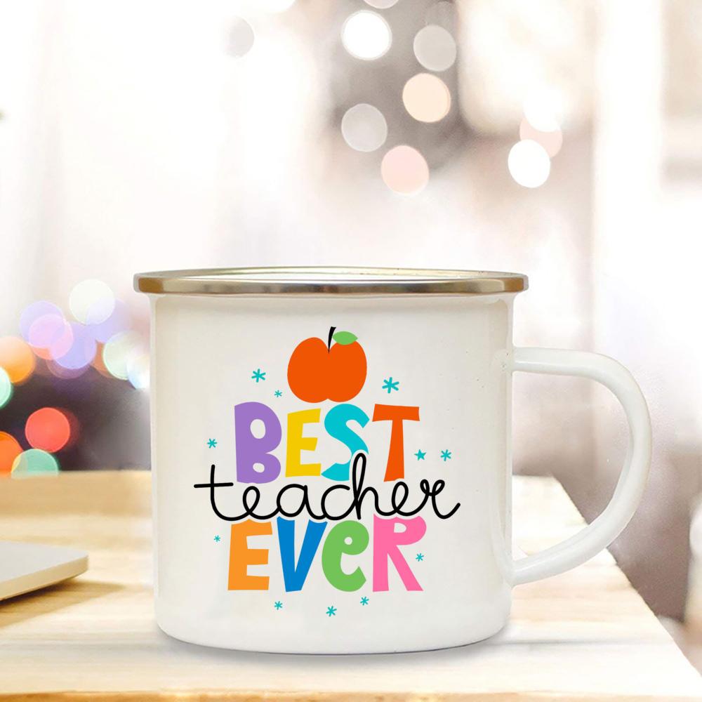 Best Teacher Ever Enamel Cup Coffee Lover Original Gift Teacher's Day Surprise for Teacher Enamel Coffee Tea Mug Novelty Gifts