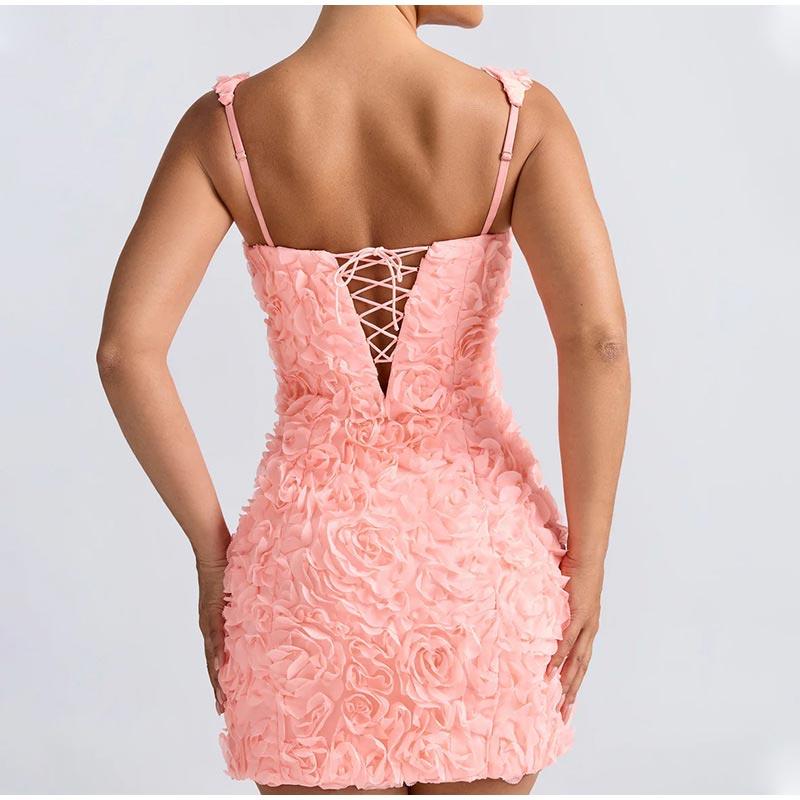 Summer 2025 Sexy Square Collar 3D Flower Slim Fit Sleeveless Strapless Short Dress Fashionable Women's Clothing Mini Dresses