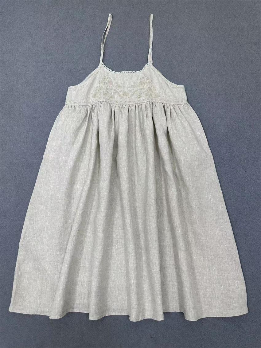 

Johnature Японская весна-лето изысканная вышитая сшитая комбинация платье для женщин свободные универсальные базовые платья One Size бежевый