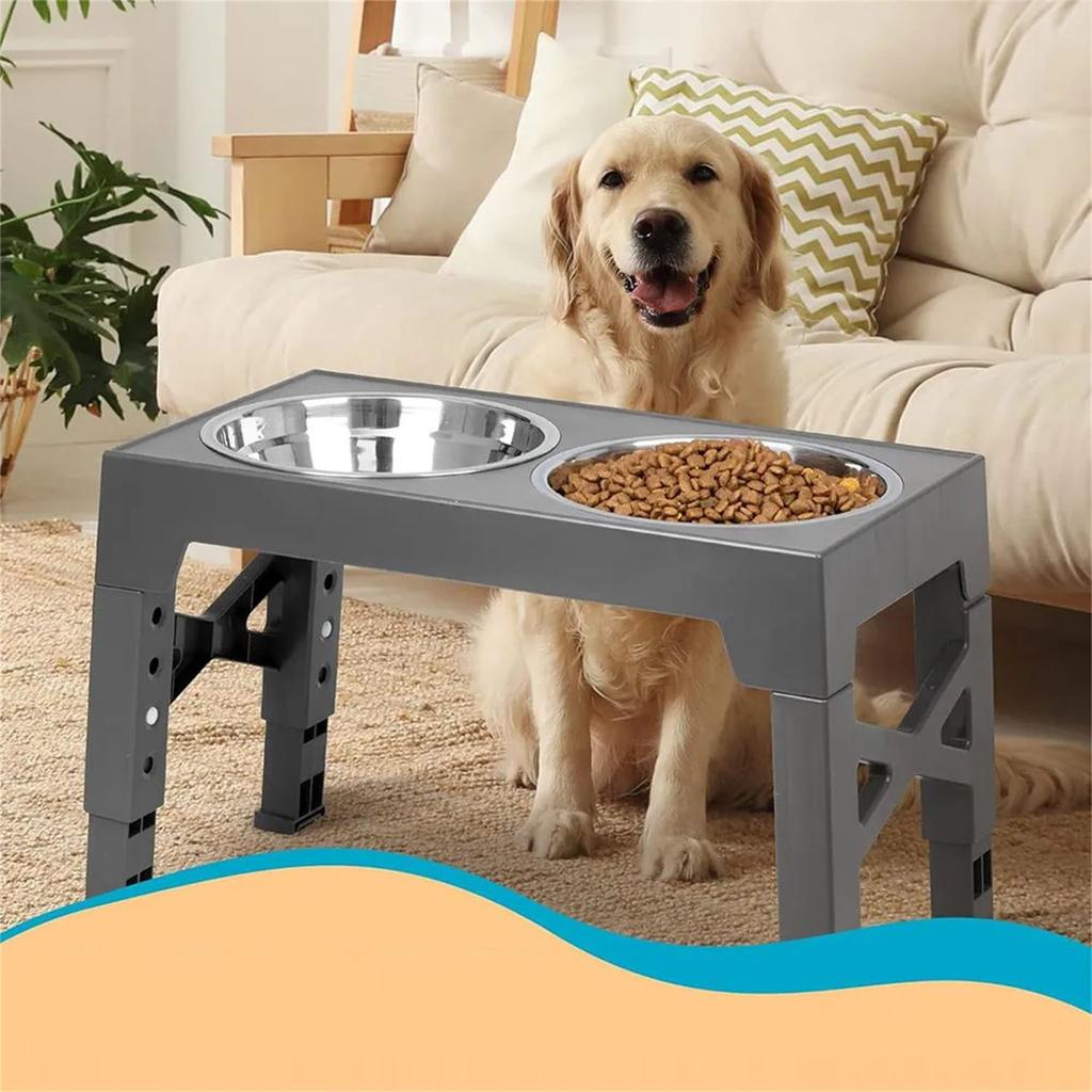 Stainless Steel Lifting Dog Bowl Elevated Double Bowl Adjustable Feeder Pet Floating Bowl Slow Food Bowl Food Bowl