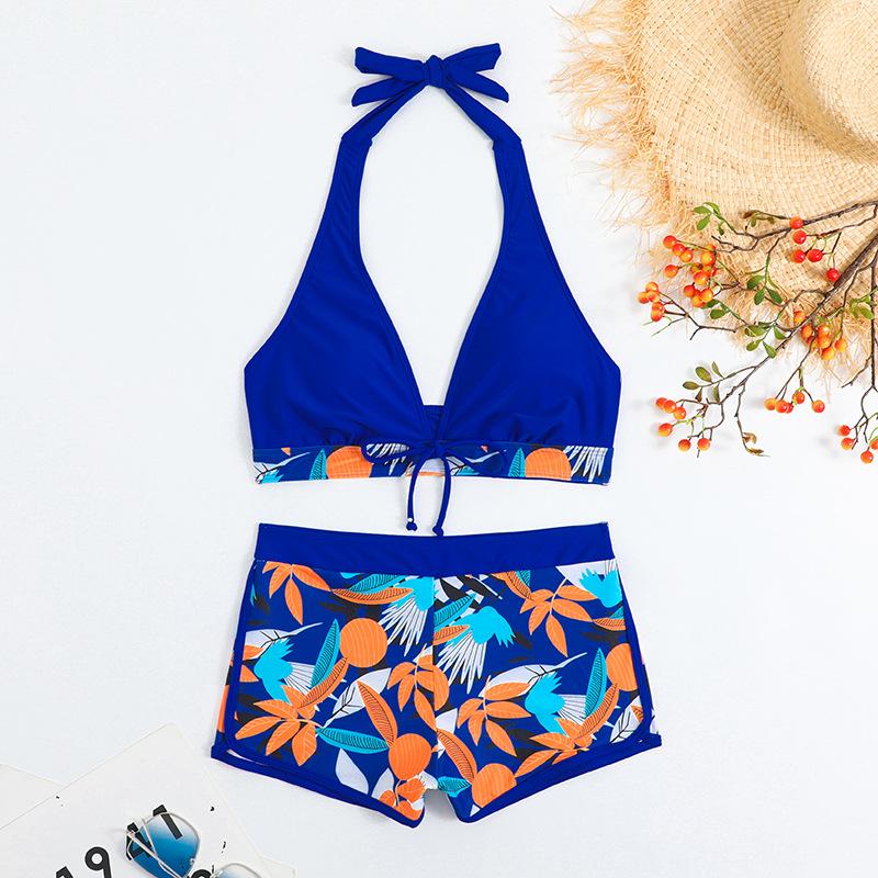 European & American Print Backless Bikini Swimsuit