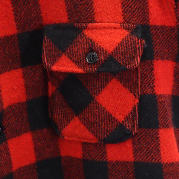 WINTER KING 50s Vintage Triangular Wool Bag Check Pattern Long Sleeve Shirt Men's Used