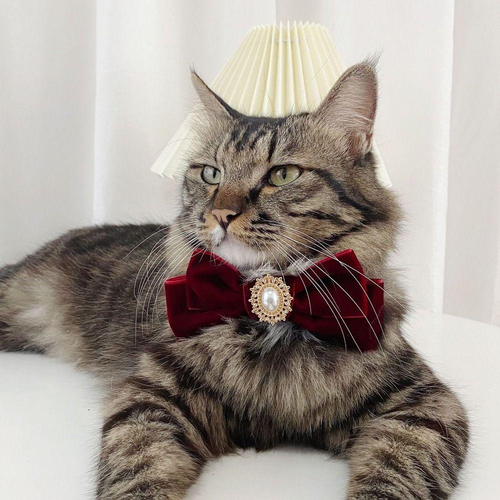 

Anti-suffocation Kitten Bowknot Bow Tie Adjustable Cat Bowknot Collar Retro Cats Collars for Puppy