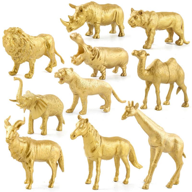 Safari Stunning Animal Figurines Assortment With Giraffe Lion Elephant Golden Variants