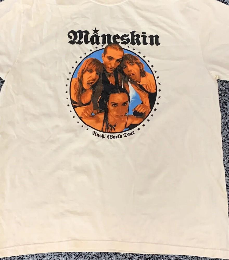 

Maneskin World Tour Concert Heavy Cotton White All Size Unisex Shirt Unisex T-Shirt S