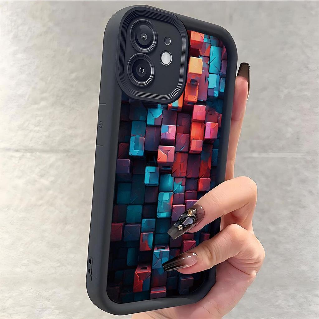 Black Checkered Groove Protective Phone Case for iPhone 15/16/17 Pro Max