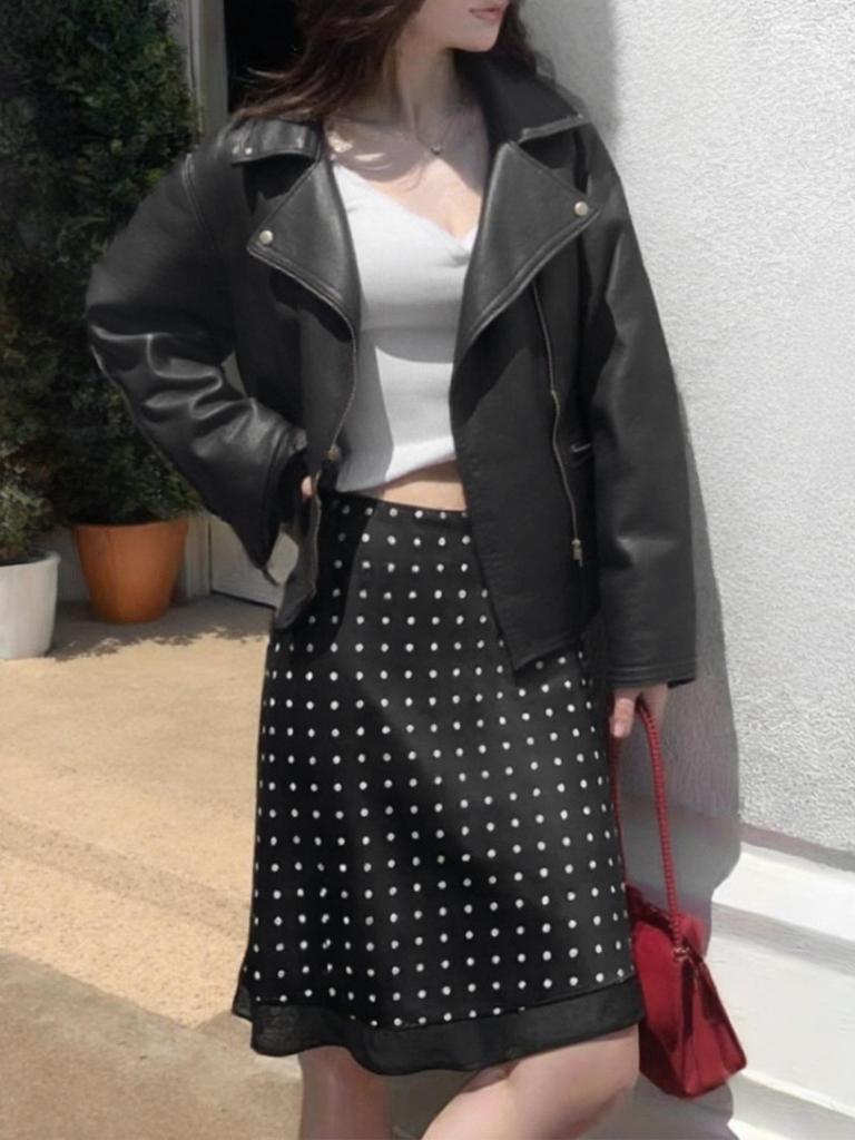 Chic Polka Dot High-Waist Silky A-Line Bodycon Midi Skirt for Women