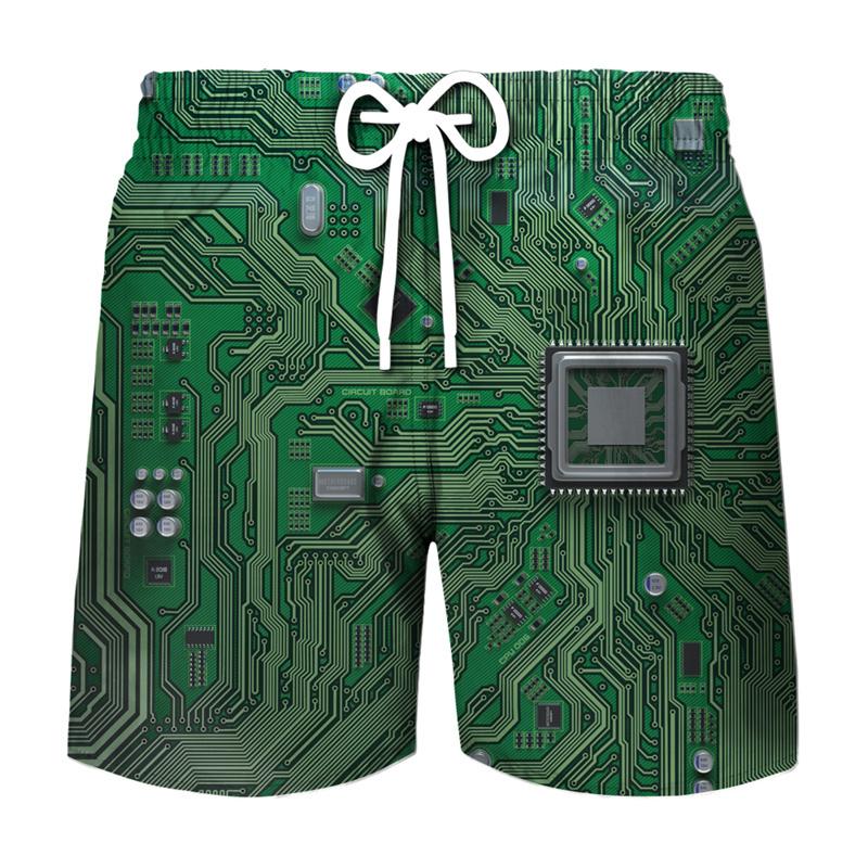 3D Printing Electronic Chip Short Pants Men Summer Beach Shorts Cool Street Circuit Board Graphic Swimsuit Gym Surf Swim Trunks