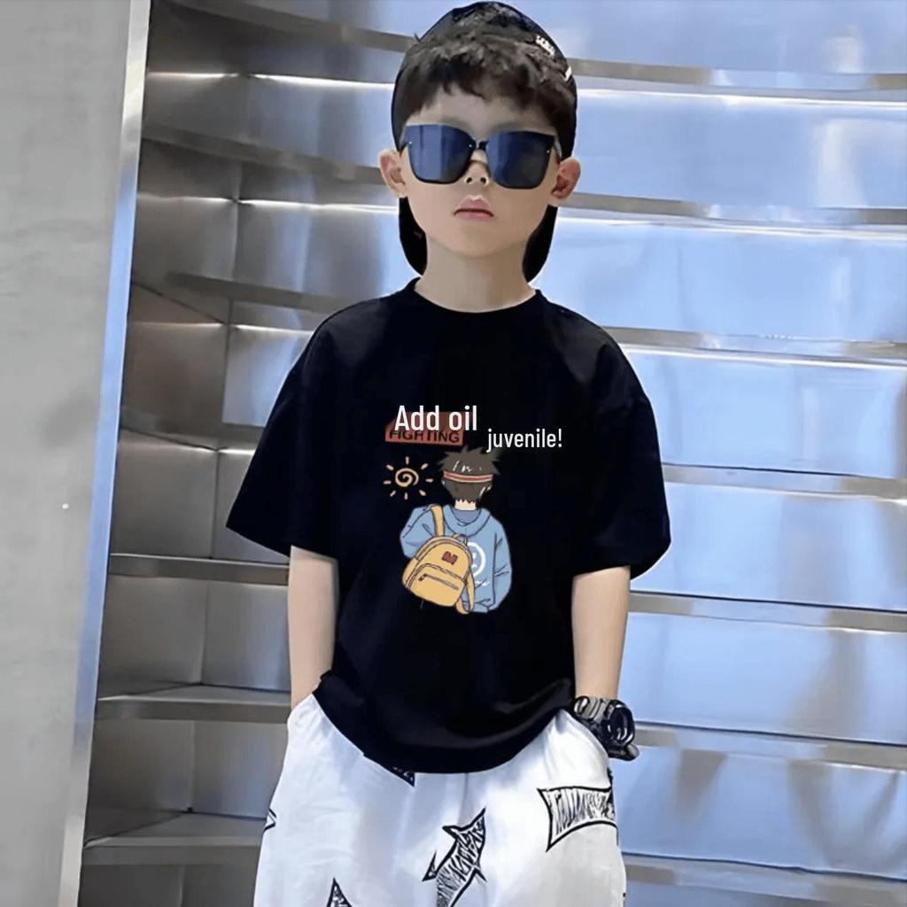 Boys' Trendy Korean Style Pure Cotton Short-Sleeve T-Shirt – Summer Clothing for Middle & Large Children
