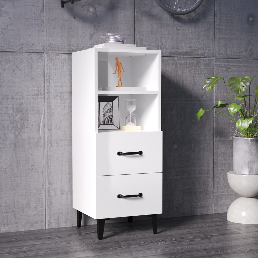 Sideboard High Gloss White 34.5 x 34 x 90 cm Engineered Wood