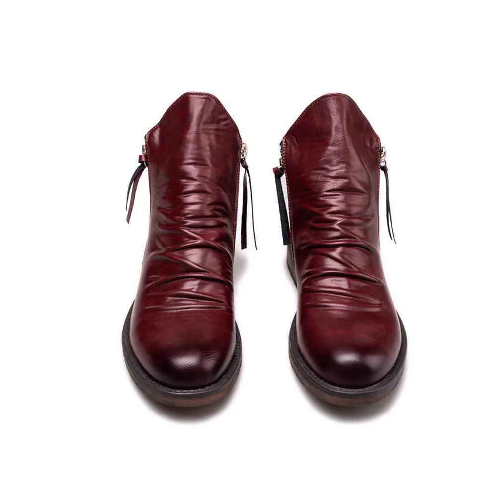 Men's Pu Boots 2024 Fashion Chelsea Boots Men's Comfortable High Top Zipper Boot Non-slip Flat Boots Men's Boot Cowboy Shoes