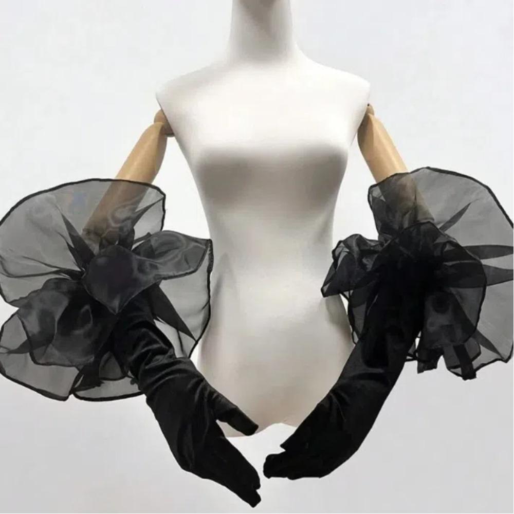 Elastic Ruffles Velvet Mittens Elegant Wedding Bridal Gloves Vintage Long Gloves Dress Accessories