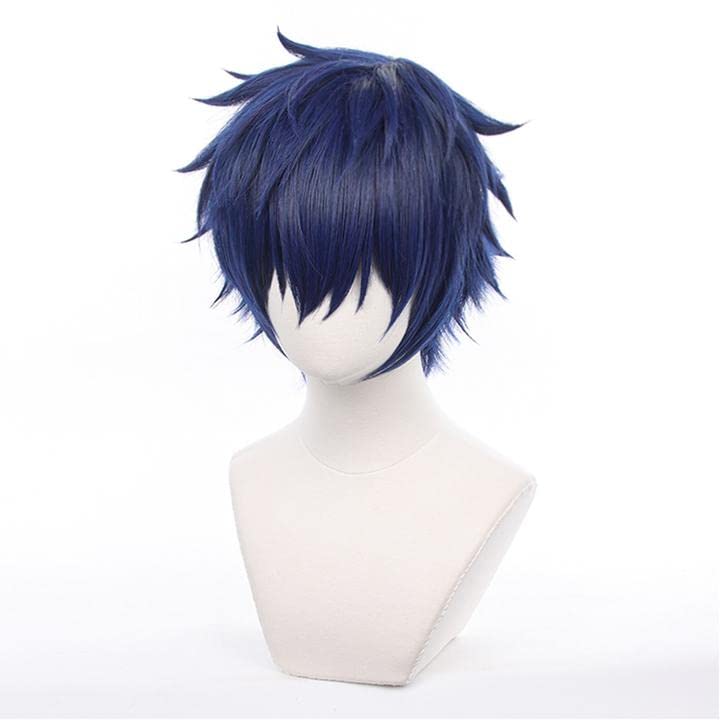 LVMEY Game Character Cosplay Wig Dark Blue Shot Disguise Heat Resistant Wig Wig Costume Fancy Dress Comiket Event Halloween Christmas School Festival