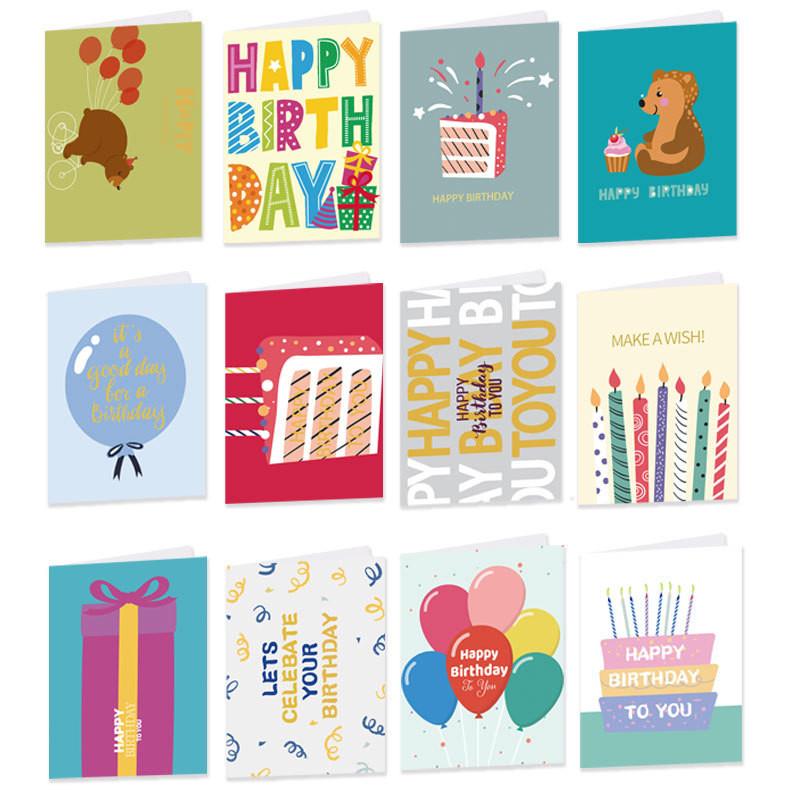 Birthday Theme Cake Candle Balloon Pattern Greeting Card Envelope Stickers Set