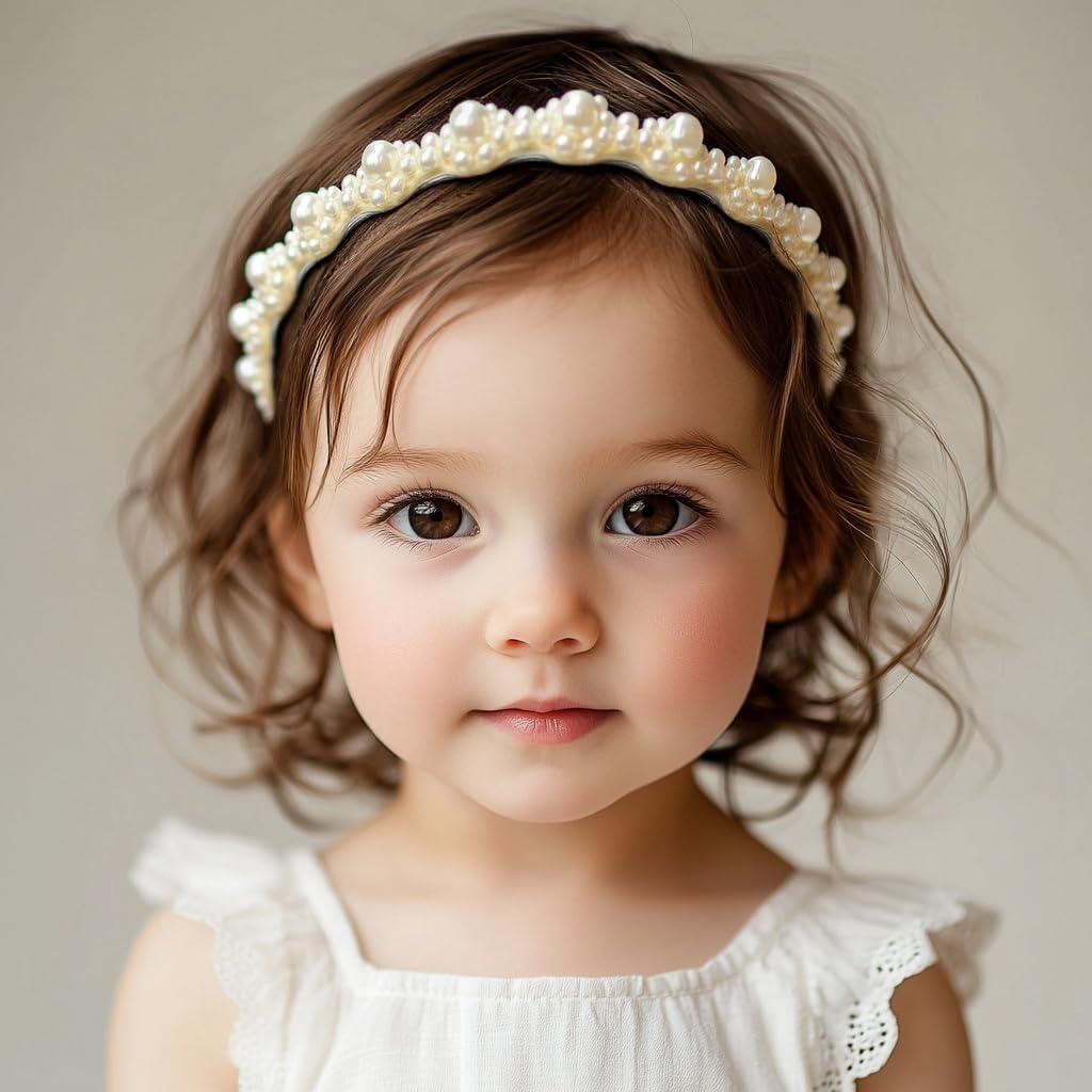 BIANHUAN Pearl Hairband Headband for Babies and Kids, Perfect for Dresses, Formal Occasions, Recitals, Shichi-Go-San, Weddings, and Ceremonies, White