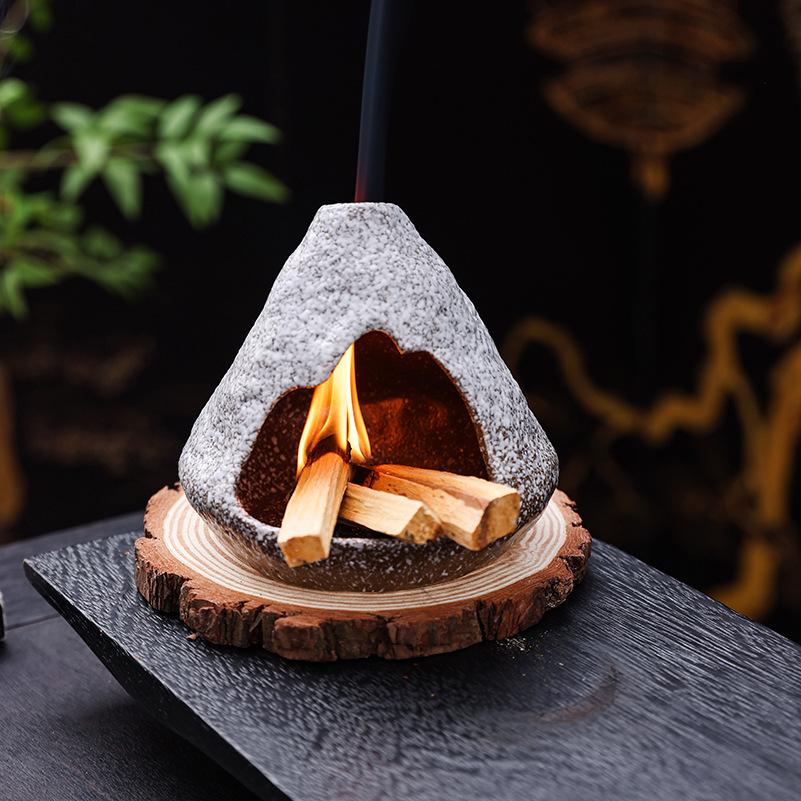 Ceramic Sage Burning Incense Burner Fireplace Ornament with Aroma Diffuser