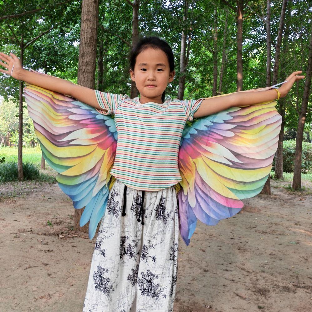 Polyester Rainbow Wing Cape Bird Feather Print Dress Up Wings New Bird Wing Cape  Party Performance
