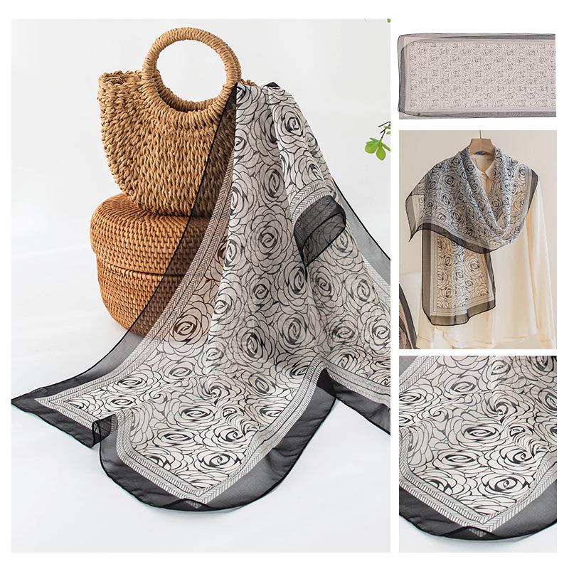Korean Atmosphere Scarf for Women's New Spring and Summer Style Mulberry Silk Screen Printed Shawl Gift for Elders
