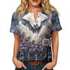 Women's Halloween V-Neck T-Shirt with Decorative Buttons and Three-Quarter Sleeves