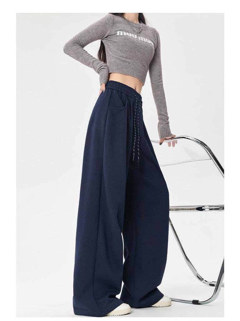 2025 Women's American Style High Waist Velvet Wide-Leg Sweatpants for Autumn/Winter