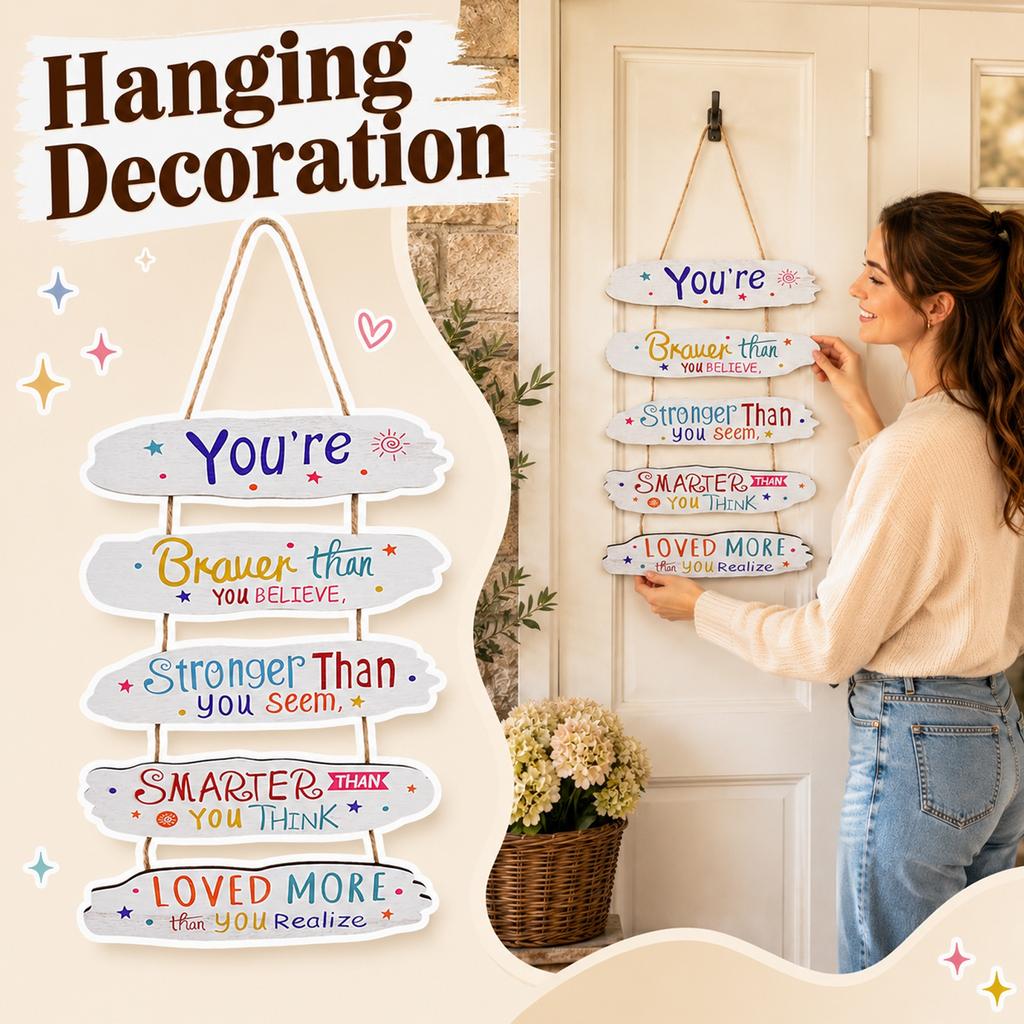 Wooden Hanging Sign with Quote for Home Wall Decor - Motivational Room Decoration with Rope