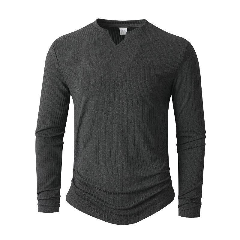 Men's New Spring Fall Slim Fit Vertical Striped V-Neck T-Shirt, Fashion Casual Sports Long Sleeve Tops